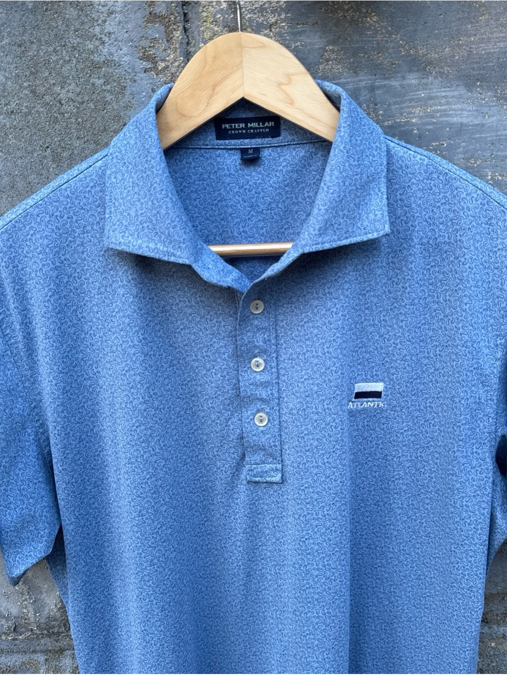 Peter Millar Summer Comfort Atlantic Golf Club Polo Shirt Mens M Blue Paisley